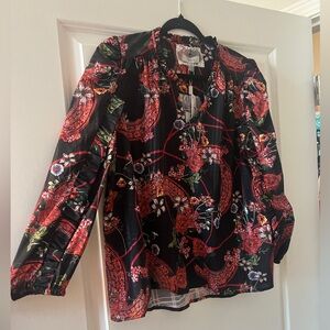 Cupio Black and Red Floral Blouse